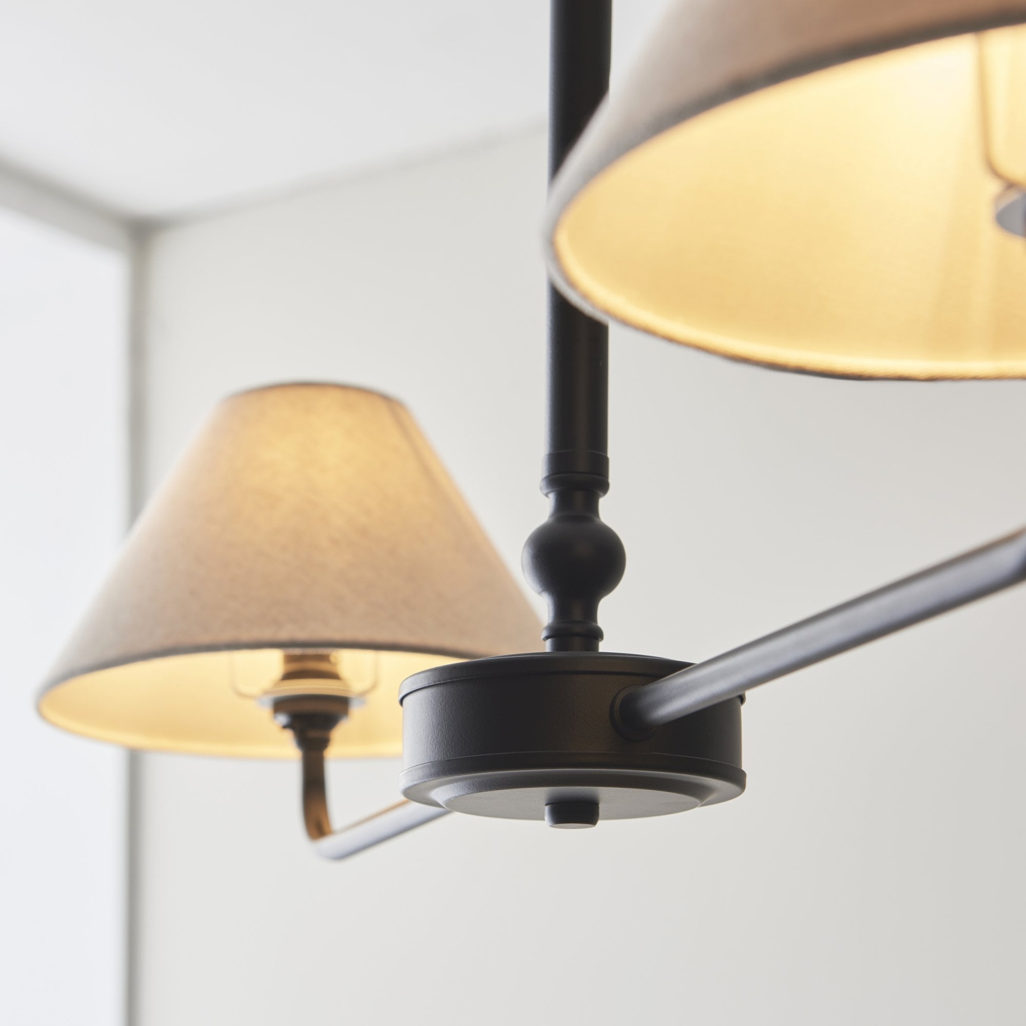 117834 Lille 2 Light Linear Pendant Matt Black & Natural Faux Linen
