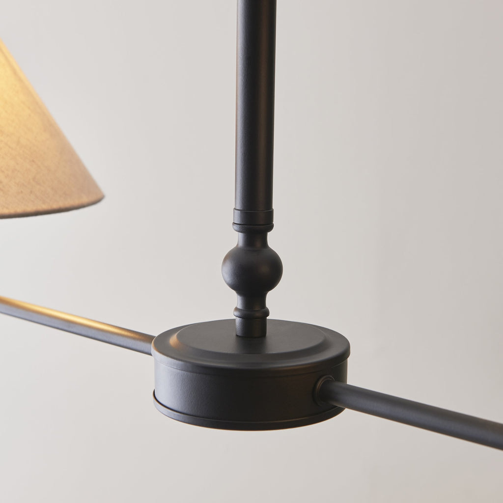 117834 Lille 2 Light Linear Pendant Matt Black & Natural Faux Linen