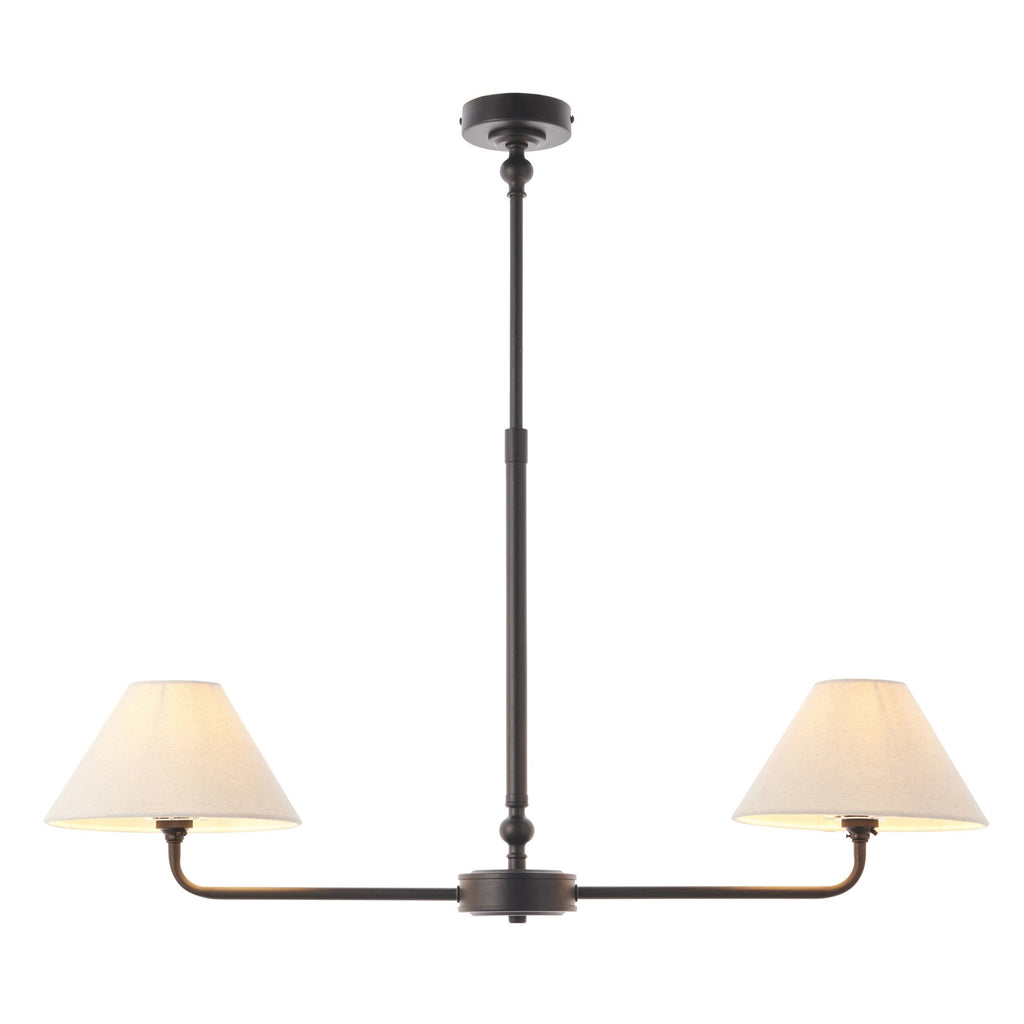 117834 Lille 2 Light Linear Pendant Matt Black & Natural Faux Linen