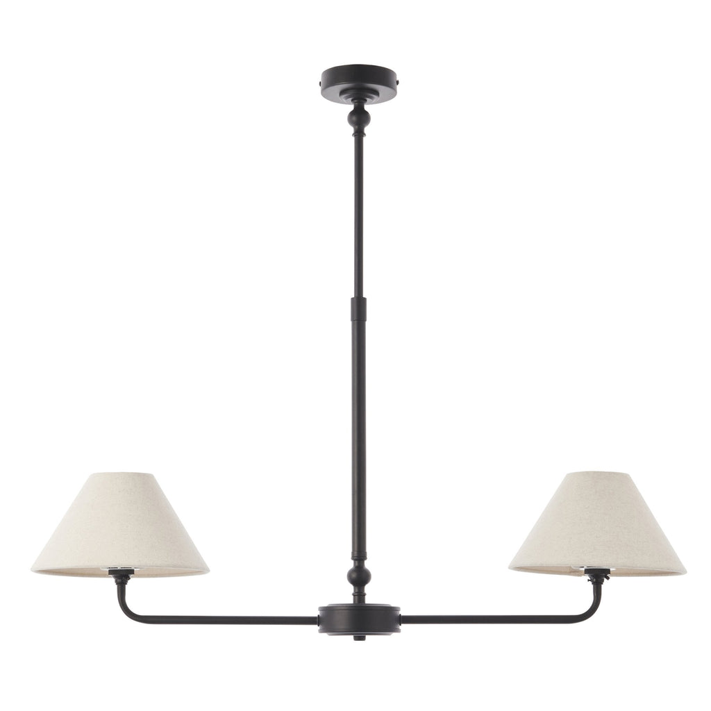 117834 Lille 2 Light Linear Pendant Matt Black & Natural Faux Linen