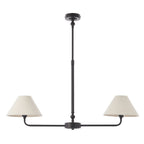 117834 Lille 2 Light Linear Pendant Matt Black & Natural Faux Linen