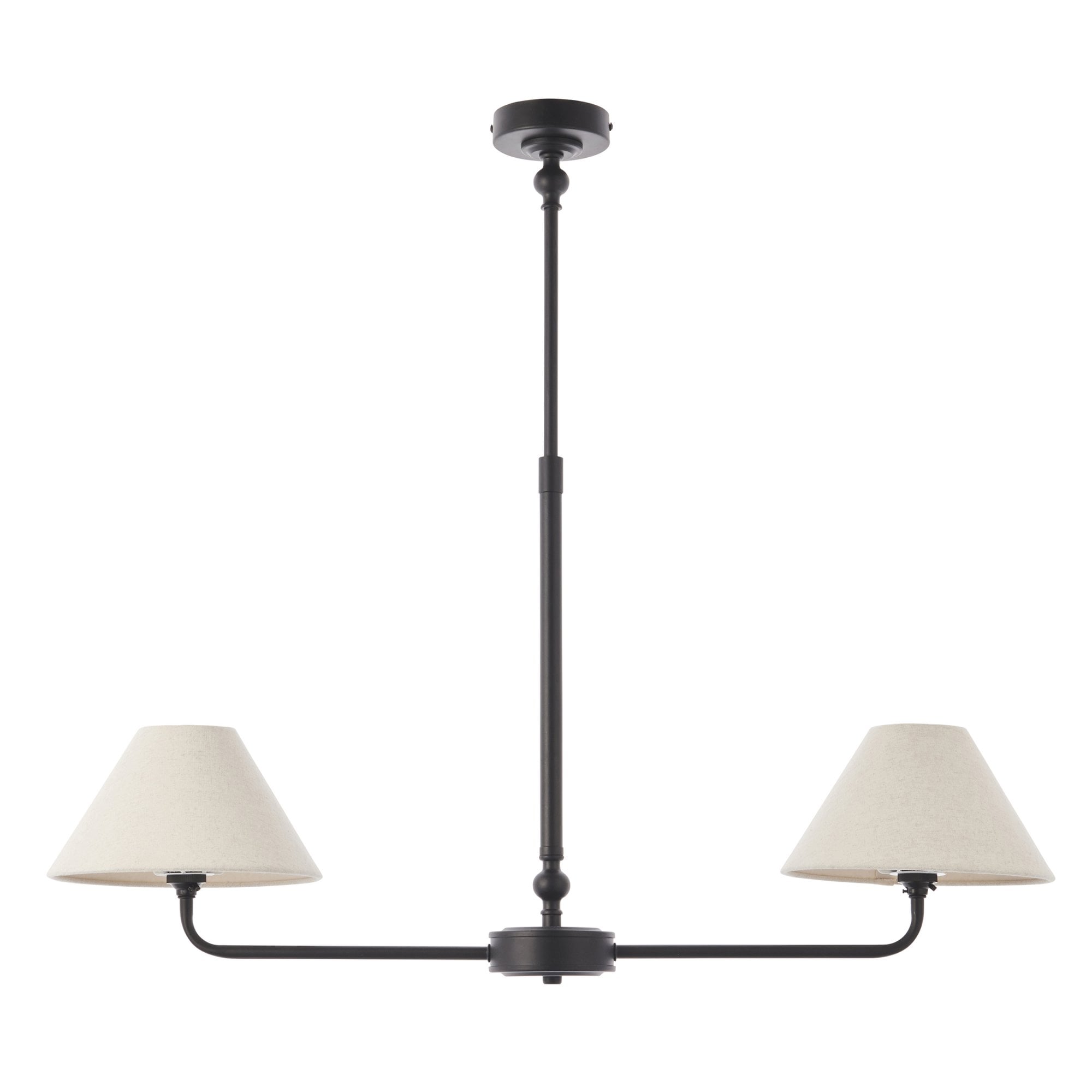 117834 Lille 2 Light Linear Pendant Matt Black & Natural Faux Linen