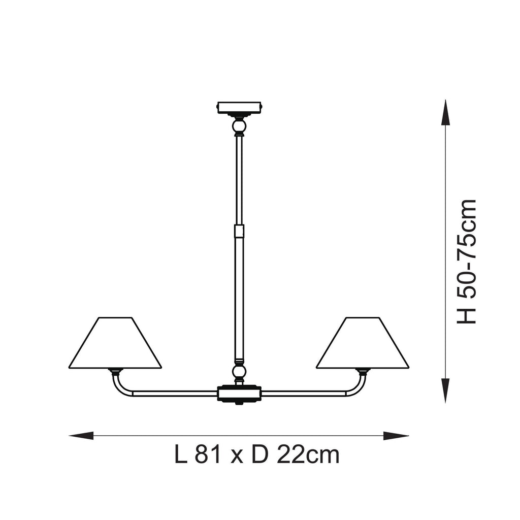 117834 Lille 2 Light Linear Pendant Matt Black & Natural Faux Linen