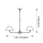 117834 Lille 2 Light Linear Pendant Matt Black & Natural Faux Linen