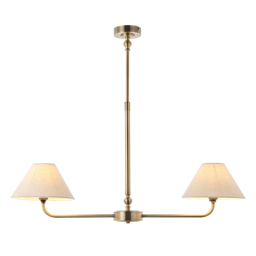 117835 Lille 2 Light Linear Pendant Antique Brass Plate & Natural Faux Linen