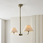 117835 Lille 2 Light Linear Pendant Antique Brass Plate & Natural Faux Linen
