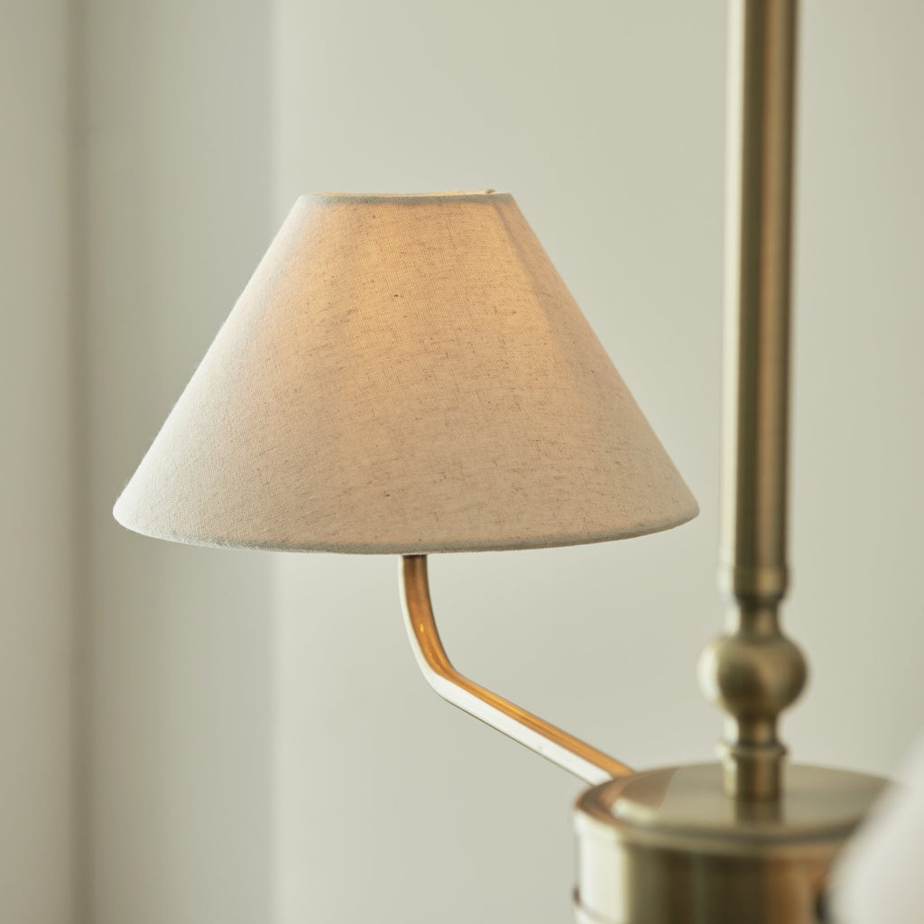 117835 Lille 2 Light Linear Pendant Antique Brass Plate & Natural Faux Linen
