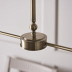 117835 Lille 2 Light Linear Pendant Antique Brass Plate & Natural Faux Linen