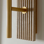 118365 Grove Wall Light Dark Beechwood & Vintage Brass With Clear Ribbed Glass