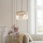 118467 Karine 3 Light Pendant Brushed Aged Brass Plate & Clear Handmade Textured Glass