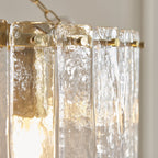 118467 Karine 3 Light Pendant Brushed Aged Brass Plate & Clear Handmade Textured Glass