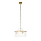 118467 Karine 3 Light Pendant Brushed Aged Brass Plate & Clear Handmade Textured Glass