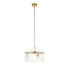 118467 Karine 3 Light Pendant Brushed Aged Brass Plate & Clear Handmade Textured Glass