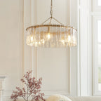 118468 Karine 5 Light Pendant Brushed Aged Brass Plate & Clear Handmade Textured Glass