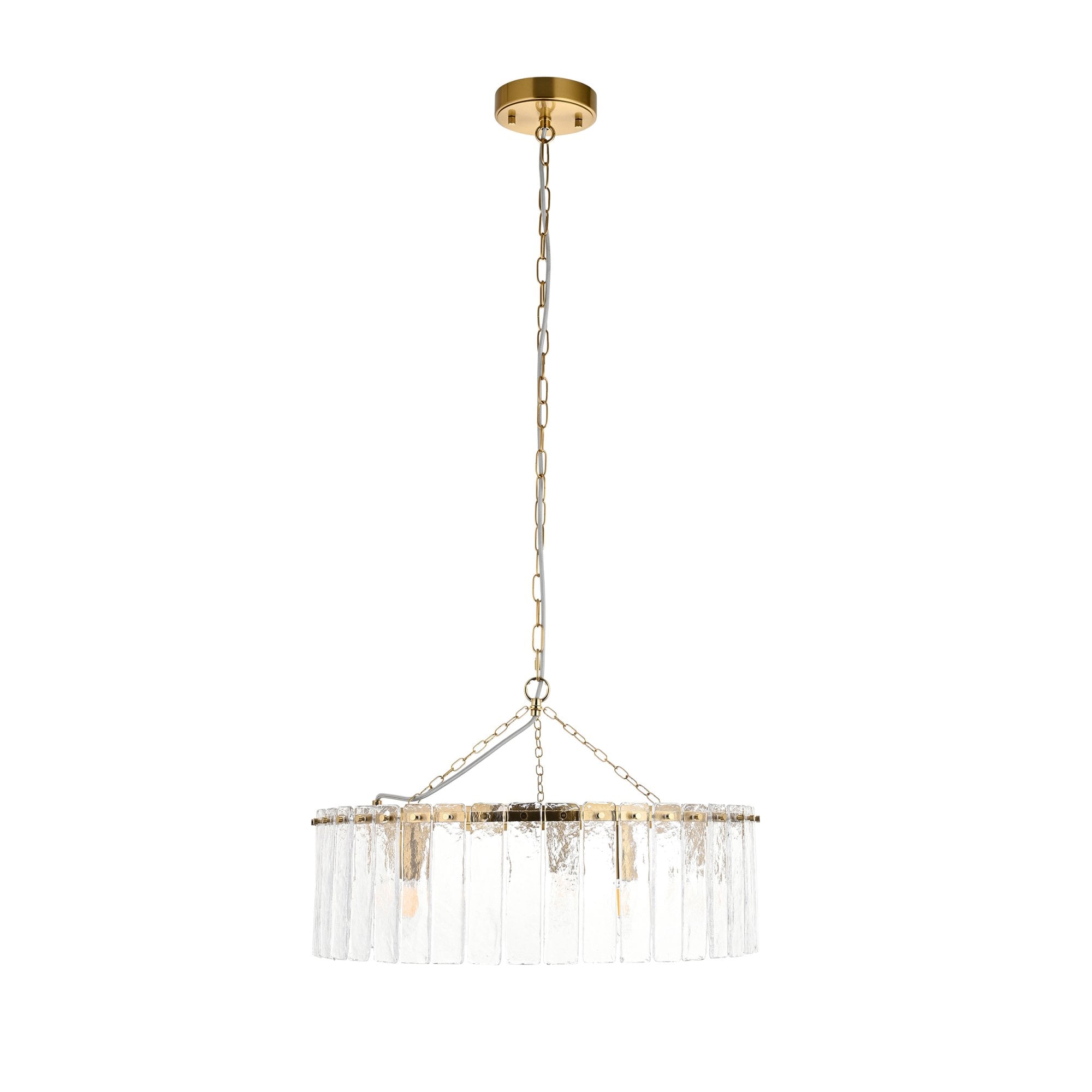 118468 Karine 5 Light Pendant Brushed Aged Brass Plate & Clear Handmade Textured Glass