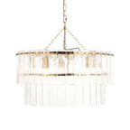 118469 Karine 5 Light Tiered Pendant Brushed Aged Brass Plate & Clear Handmade Textured Glass