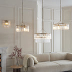 118469 Karine 5 Light Tiered Pendant Brushed Aged Brass Plate & Clear Handmade Textured Glass