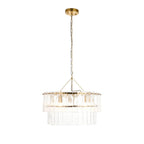 118469 Karine 5 Light Tiered Pendant Brushed Aged Brass Plate & Clear Handmade Textured Glass
