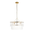 118469 Karine 5 Light Tiered Pendant Brushed Aged Brass Plate & Clear Handmade Textured Glass