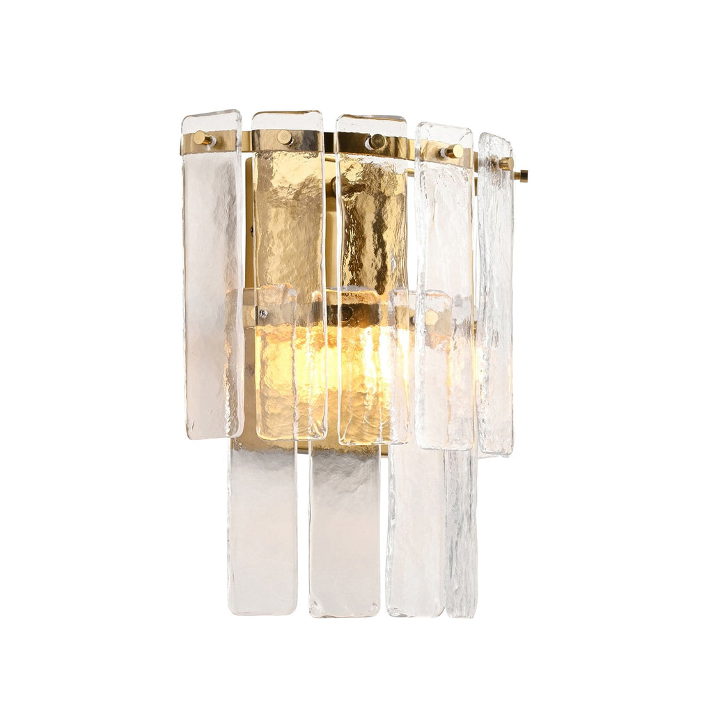 118470 Karine Wall Light Brushed Aged Brass Plate & Clear Handmade Textured Glass