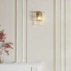 118470 Karine Wall Light Brushed Aged Brass Plate & Clear Handmade Textured Glass