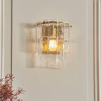 118470 Karine Wall Light Brushed Aged Brass Plate & Clear Handmade Textured Glass