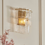 118470 Karine Wall Light Brushed Aged Brass Plate & Clear Handmade Textured Glass