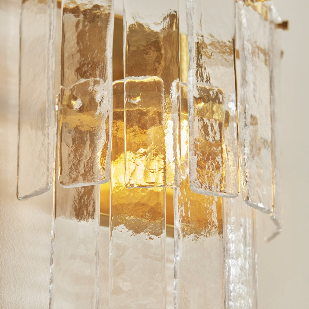 118470 Karine Wall Light Brushed Aged Brass Plate & Clear Handmade Textured Glass