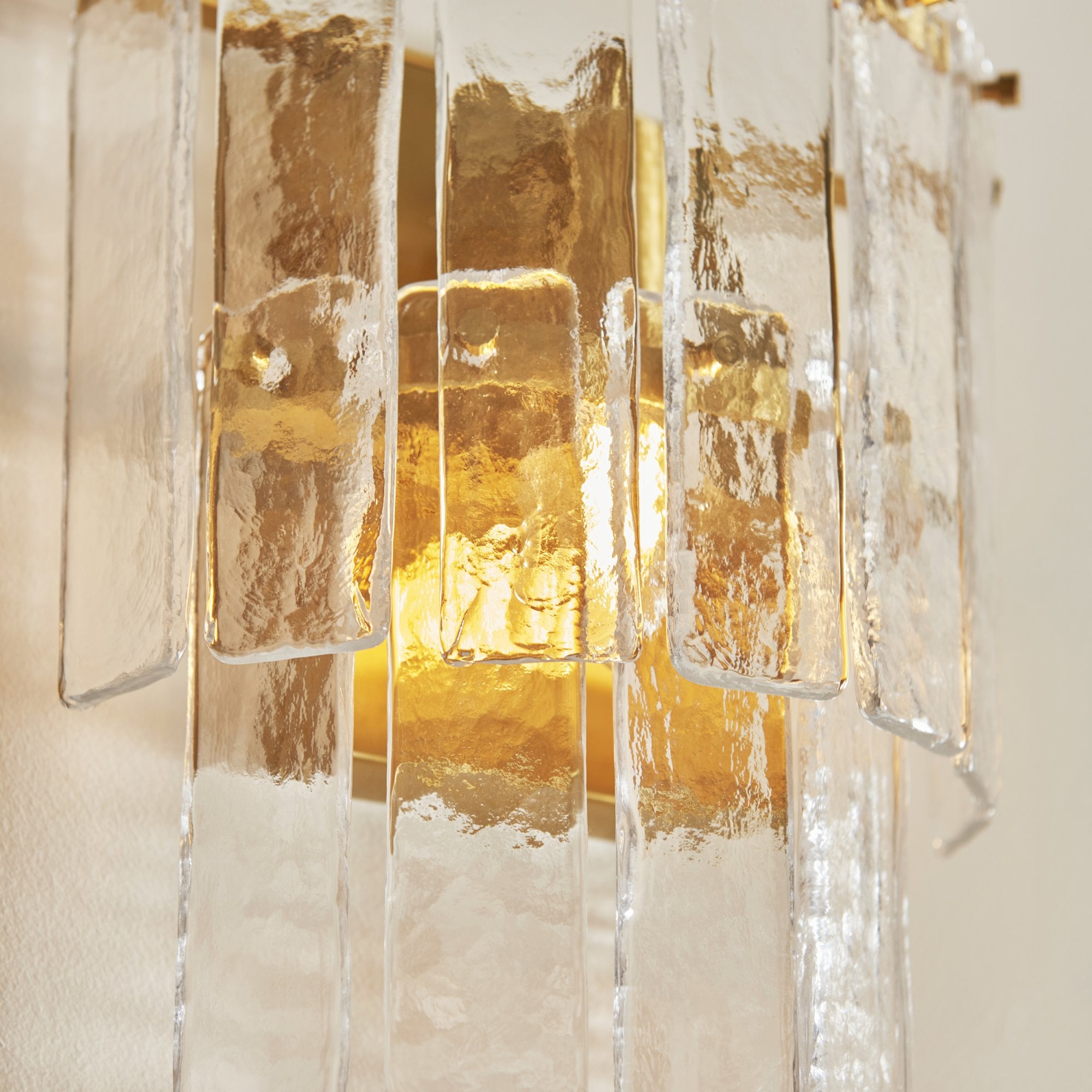 118470 Karine Wall Light Brushed Aged Brass Plate & Clear Handmade Textured Glass