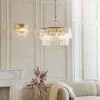 118470 Karine Wall Light Brushed Aged Brass Plate & Clear Handmade Textured Glass