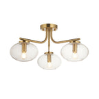 118507 Jacob 3 Light Semi Flush Ceiling Light Warm Brass Plate & Clear Bubble Glass
