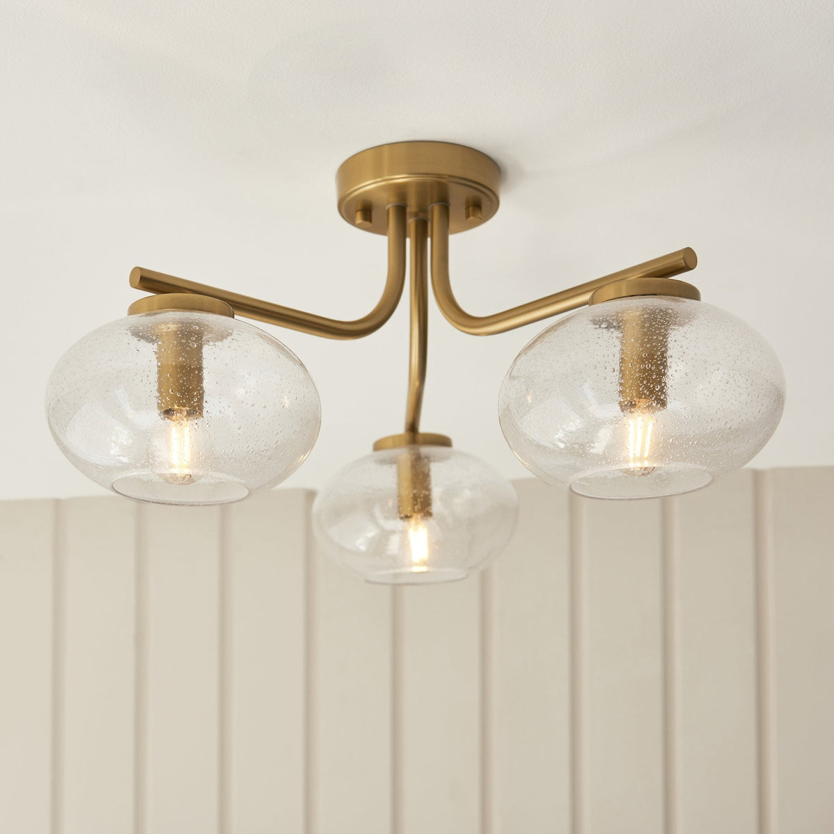 118507 Jacob 3 Light Semi Flush Ceiling Light Warm Brass Plate & Clear ...
