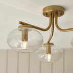 118507 Jacob 3 Light Semi Flush Ceiling Light Warm Brass Plate & Clear Bubble Glass
