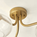 118507 Jacob 3 Light Semi Flush Ceiling Light Warm Brass Plate & Clear Bubble Glass