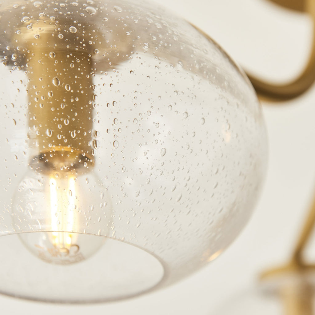 118507 Jacob 3 Light Semi Flush Ceiling Light Warm Brass Plate & Clear Bubble Glass