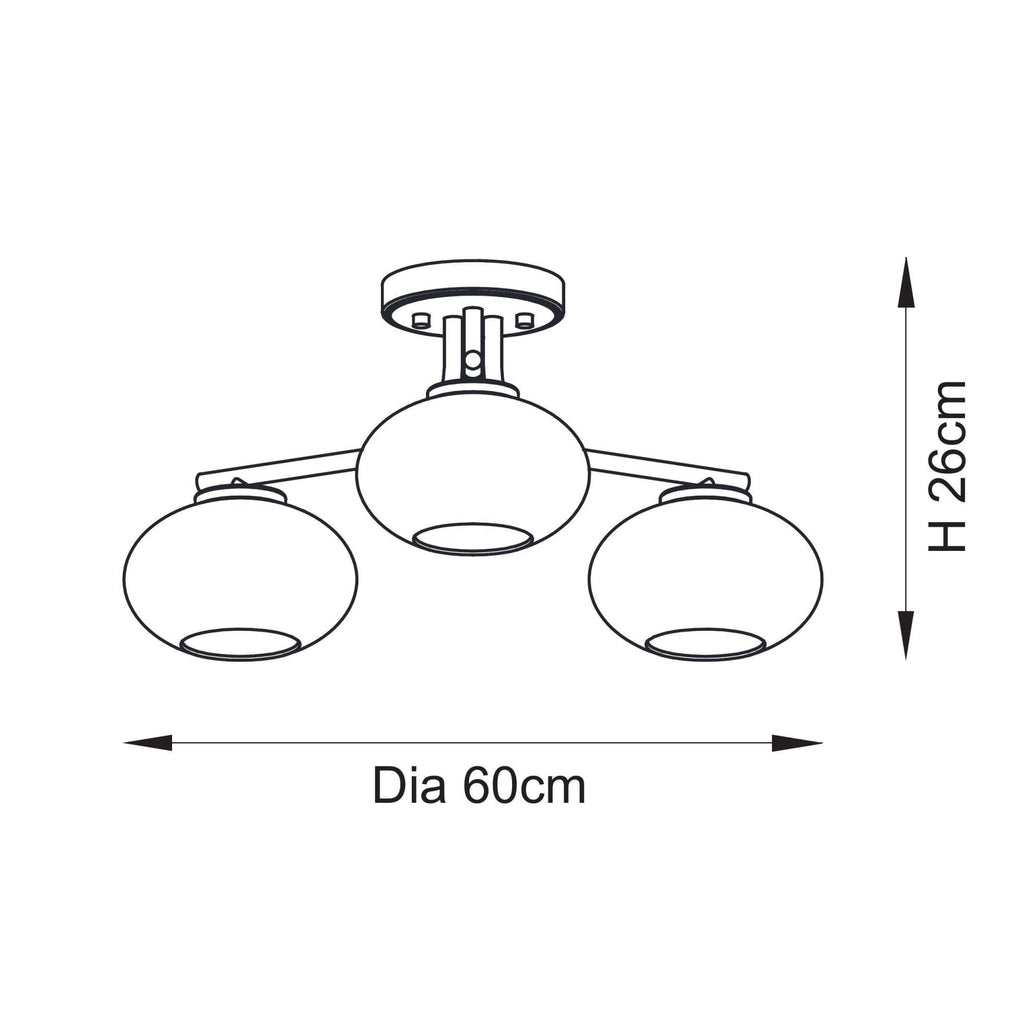 118507 Jacob 3 Light Semi Flush Ceiling Light Warm Brass Plate & Clear Bubble Glass