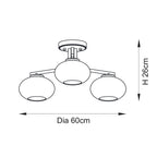 118507 Jacob 3 Light Semi Flush Ceiling Light Warm Brass Plate & Clear Bubble Glass