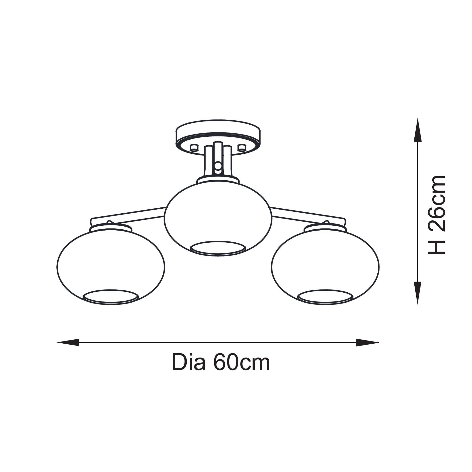 118507 Jacob 3 Light Semi Flush Ceiling Light Warm Brass Plate & Clear Bubble Glass