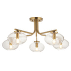 118508 Jacob 5 Light Semi Flush Ceiling Light Warm Brass Plate & Clear Bubble Glass