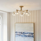 118508 Jacob 5 Light Semi Flush Ceiling Light Warm Brass Plate & Clear Bubble Glass