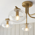 118508 Jacob 5 Light Semi Flush Ceiling Light Warm Brass Plate & Clear Bubble Glass