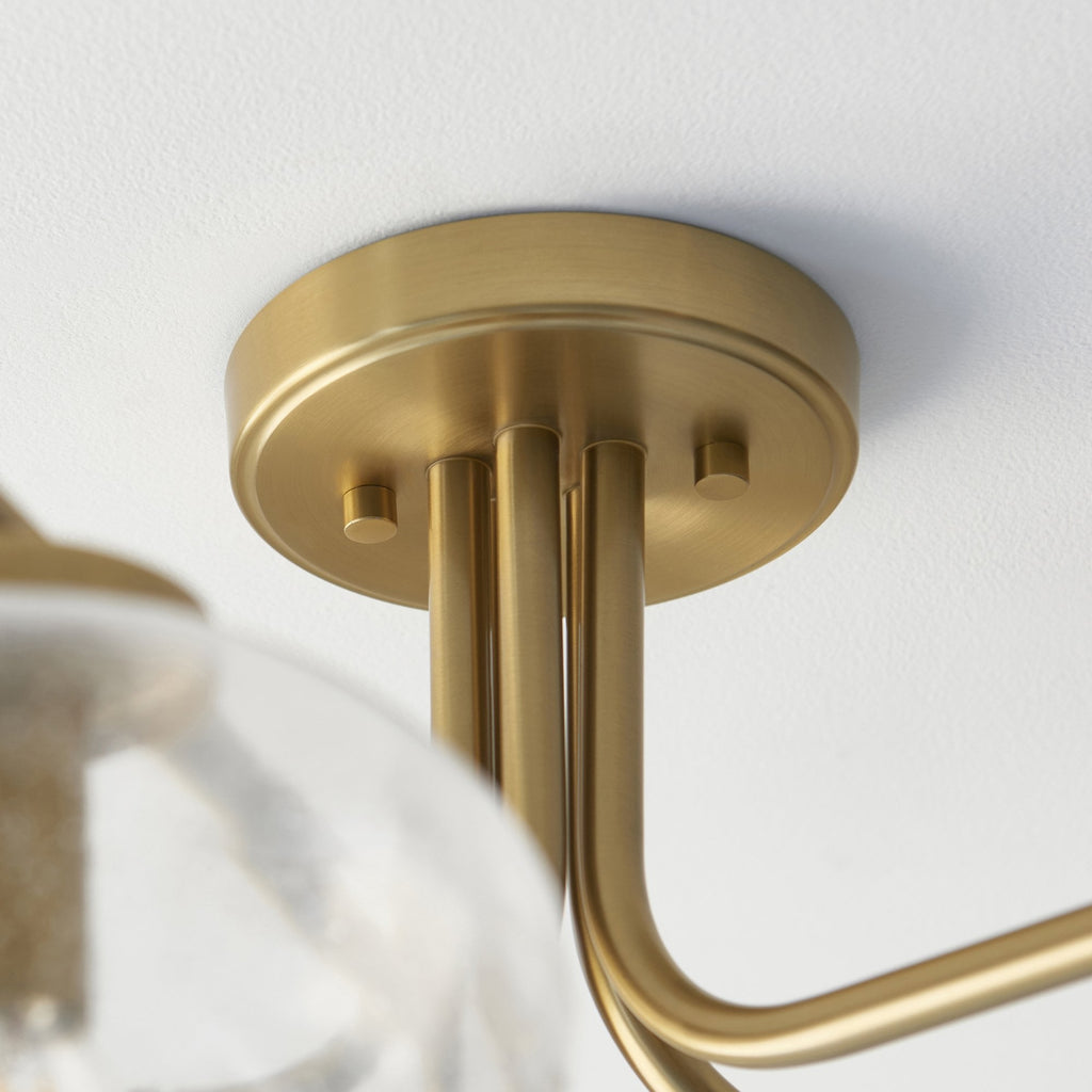 118508 Jacob 5 Light Semi Flush Ceiling Light Warm Brass Plate & Clear Bubble Glass