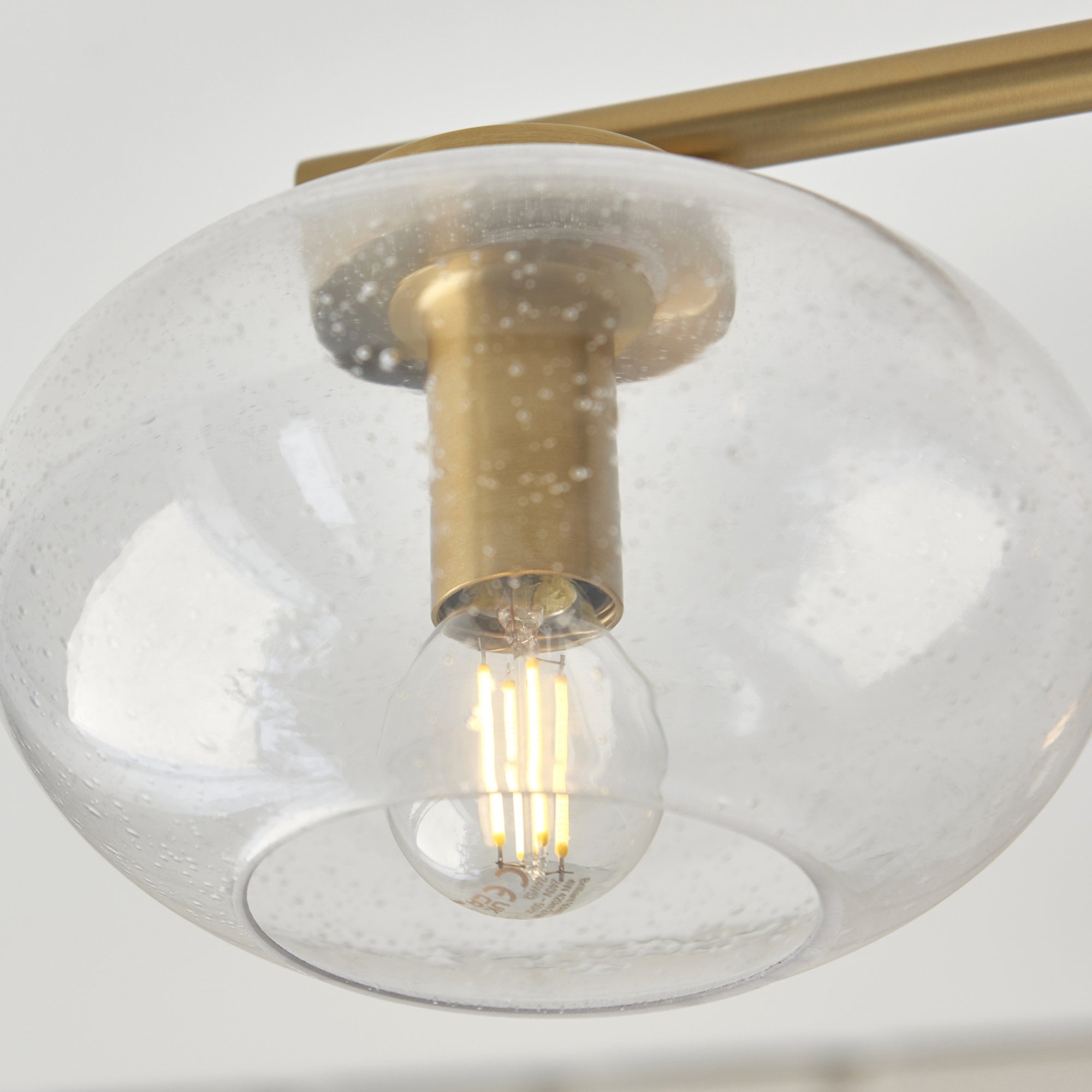 118508 Jacob 5 Light Semi Flush Ceiling Light Warm Brass Plate & Clear Bubble Glass