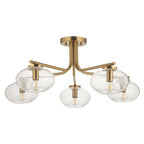 118508 Jacob 5 Light Semi Flush Ceiling Light Warm Brass Plate & Clear Bubble Glass