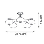 118508 Jacob 5 Light Semi Flush Ceiling Light Warm Brass Plate & Clear Bubble Glass