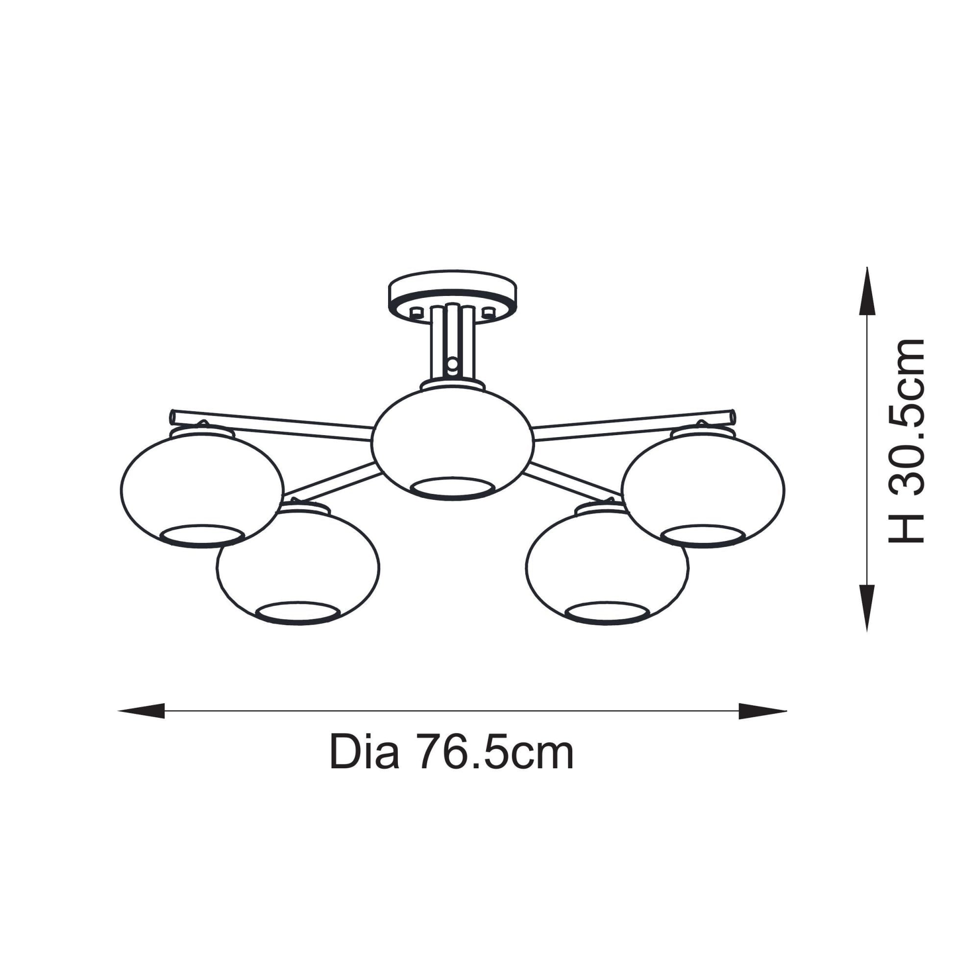 118508 Jacob 5 Light Semi Flush Ceiling Light Warm Brass Plate & Clear Bubble Glass