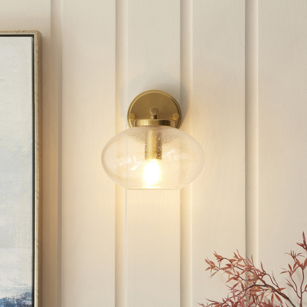 118509 Jacob Wall Light Warm Brass Plate & Clear Bubble Glass