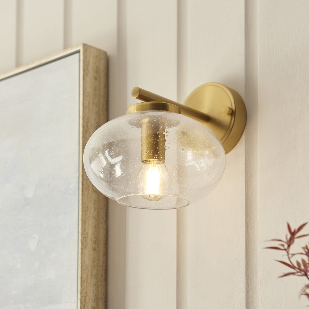 118509 Jacob Wall Light Warm Brass Plate & Clear Bubble Glass