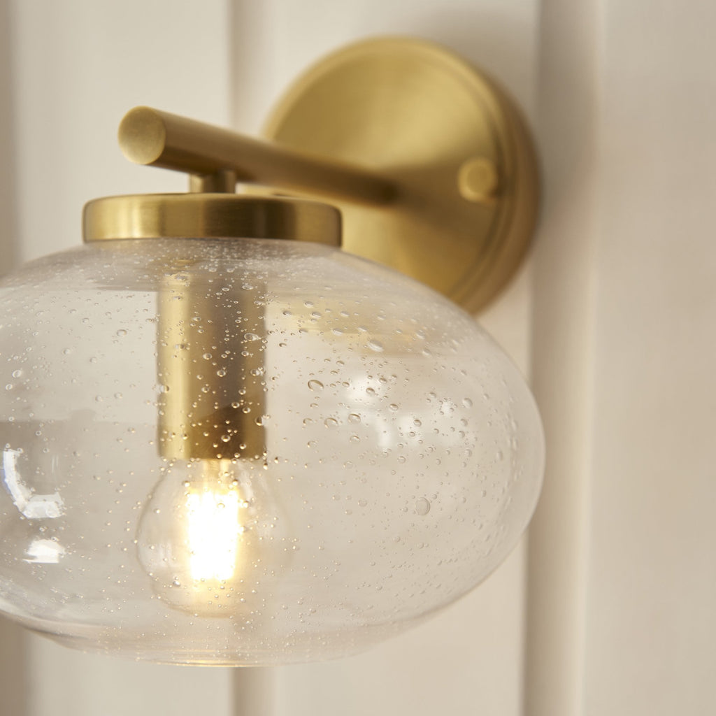 118509 Jacob Wall Light Warm Brass Plate & Clear Bubble Glass