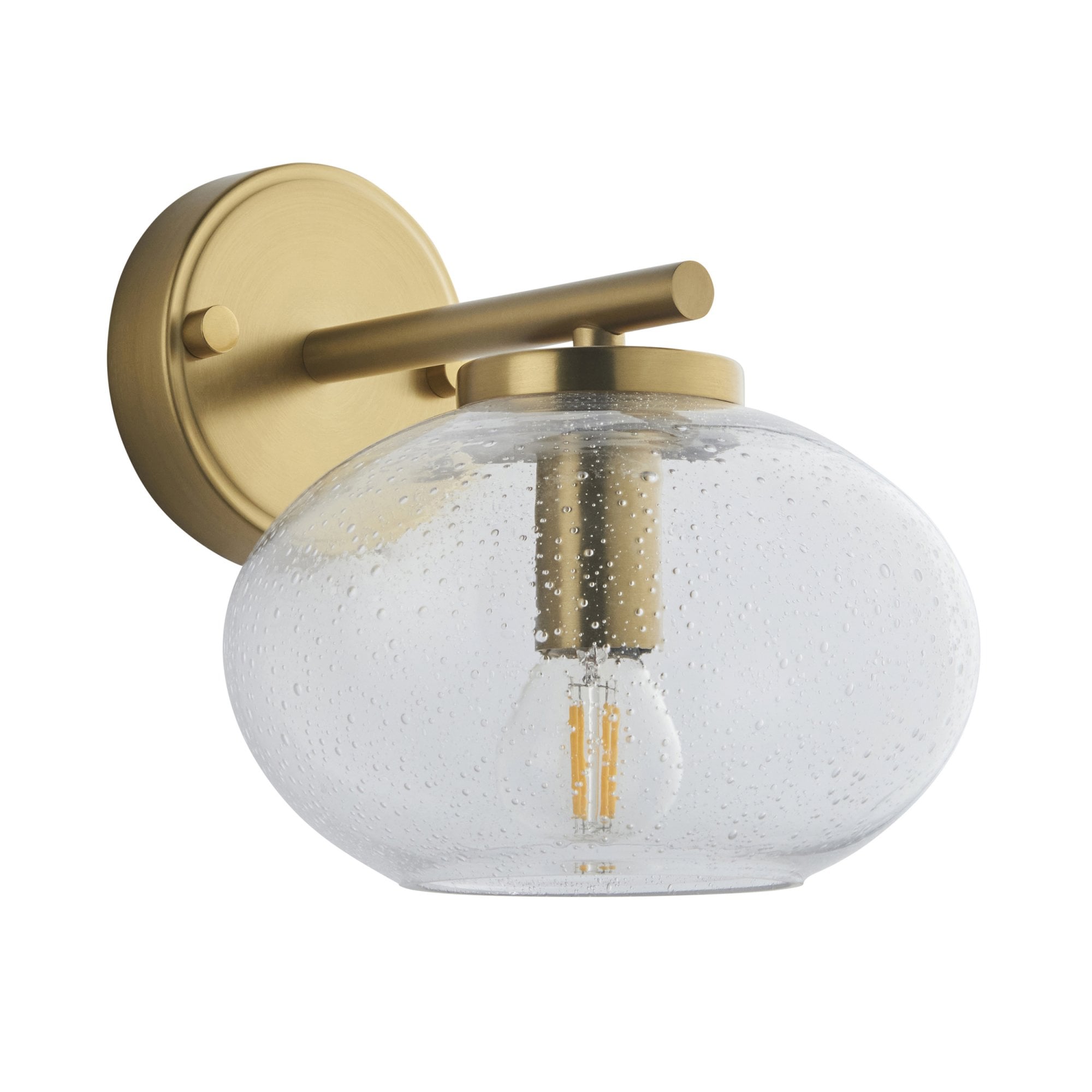 118509 Jacob Wall Light Warm Brass Plate & Clear Bubble Glass